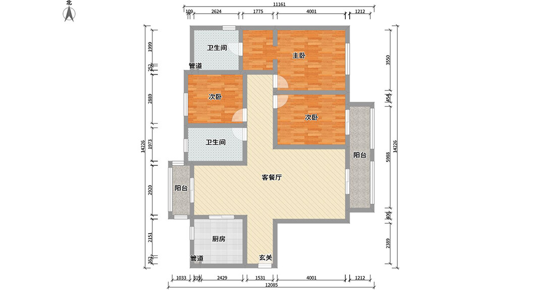 观海听涛130㎡三室两厅户型平面结构图.jpg